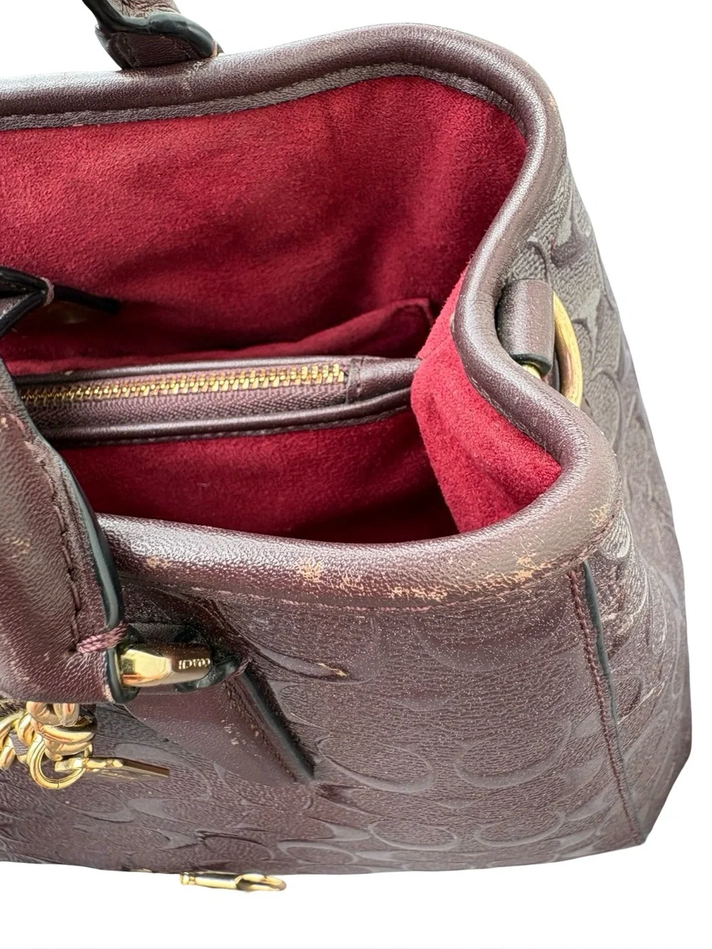 Coach Margot Carryall in Signature Debossed Patent Leather Oxblood